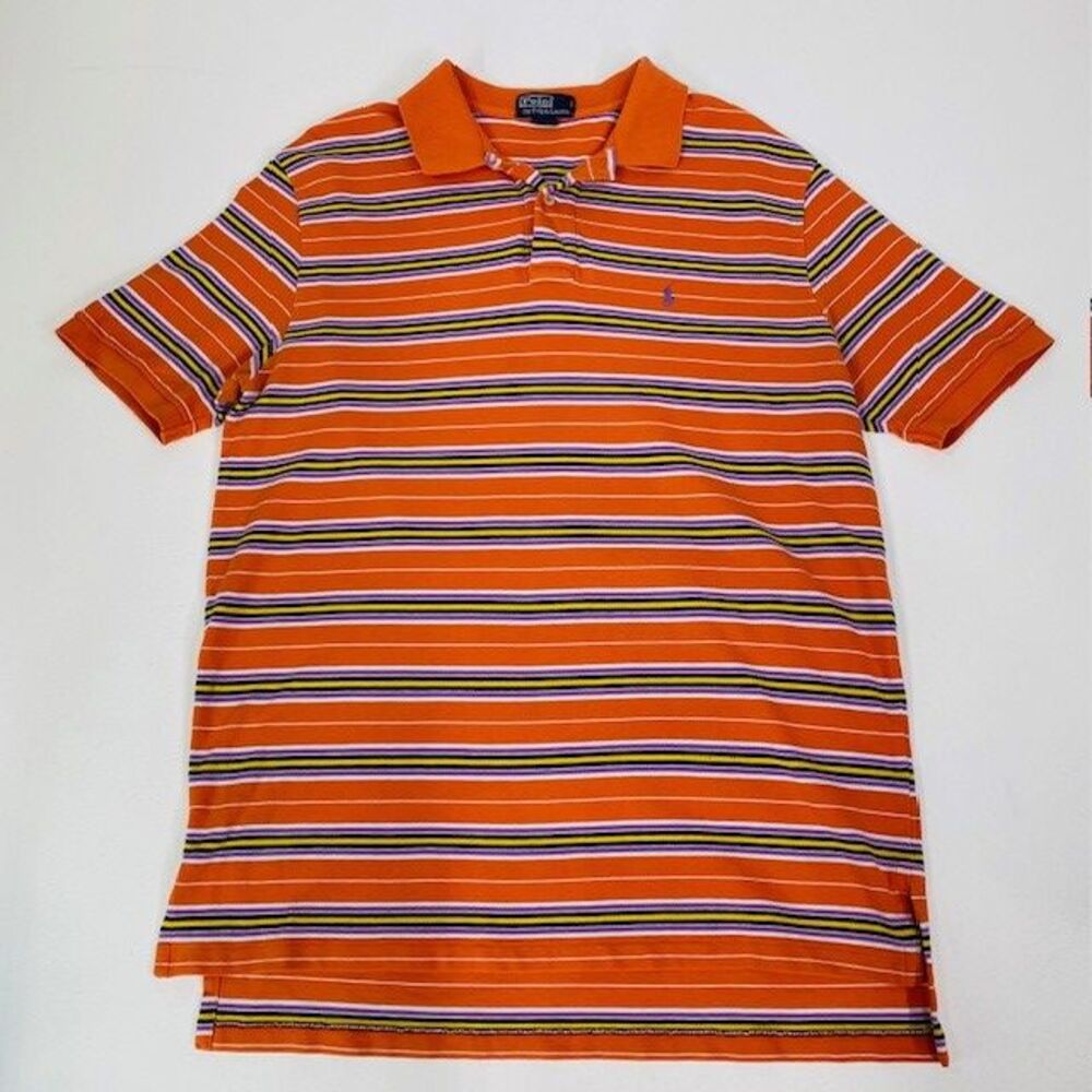 Polo Ralph Lauren Vintage Men's Striped Orange Multi-Color Polo Classic Fit XL